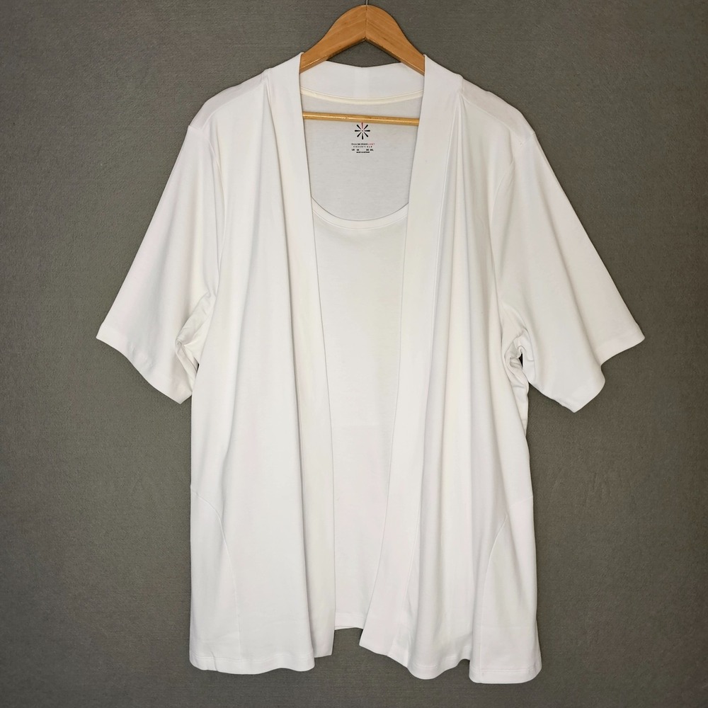 Isaac Mizrahi Live Essentials Faux Cardigan Set‎ Womens 3X White Jersey Polished
